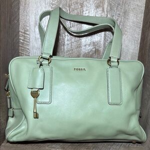 Fossil Memoir Satchel Purse Leather in Light Sage